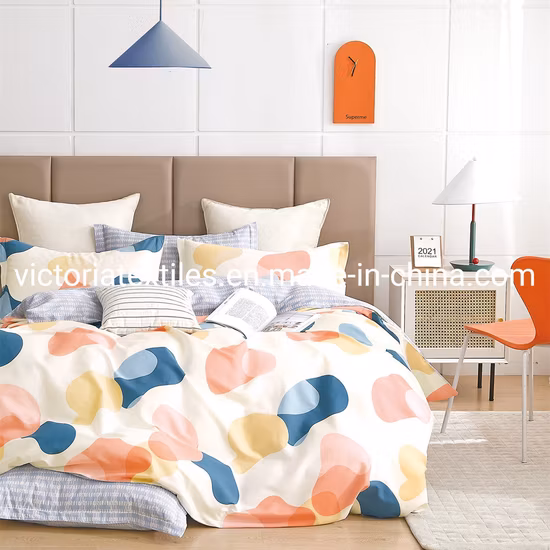 100% Cotton Colorful Printed Bed Quilt Cover with 2 Pillowcases, King/Queen/Twin Size